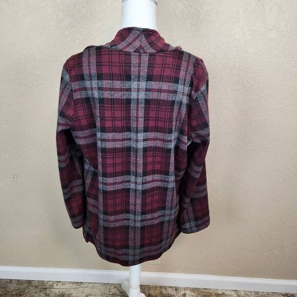 BB Dakota Burgundy and Black Plaid Open Cardigan XXL (4820) - Picture 3 of 7